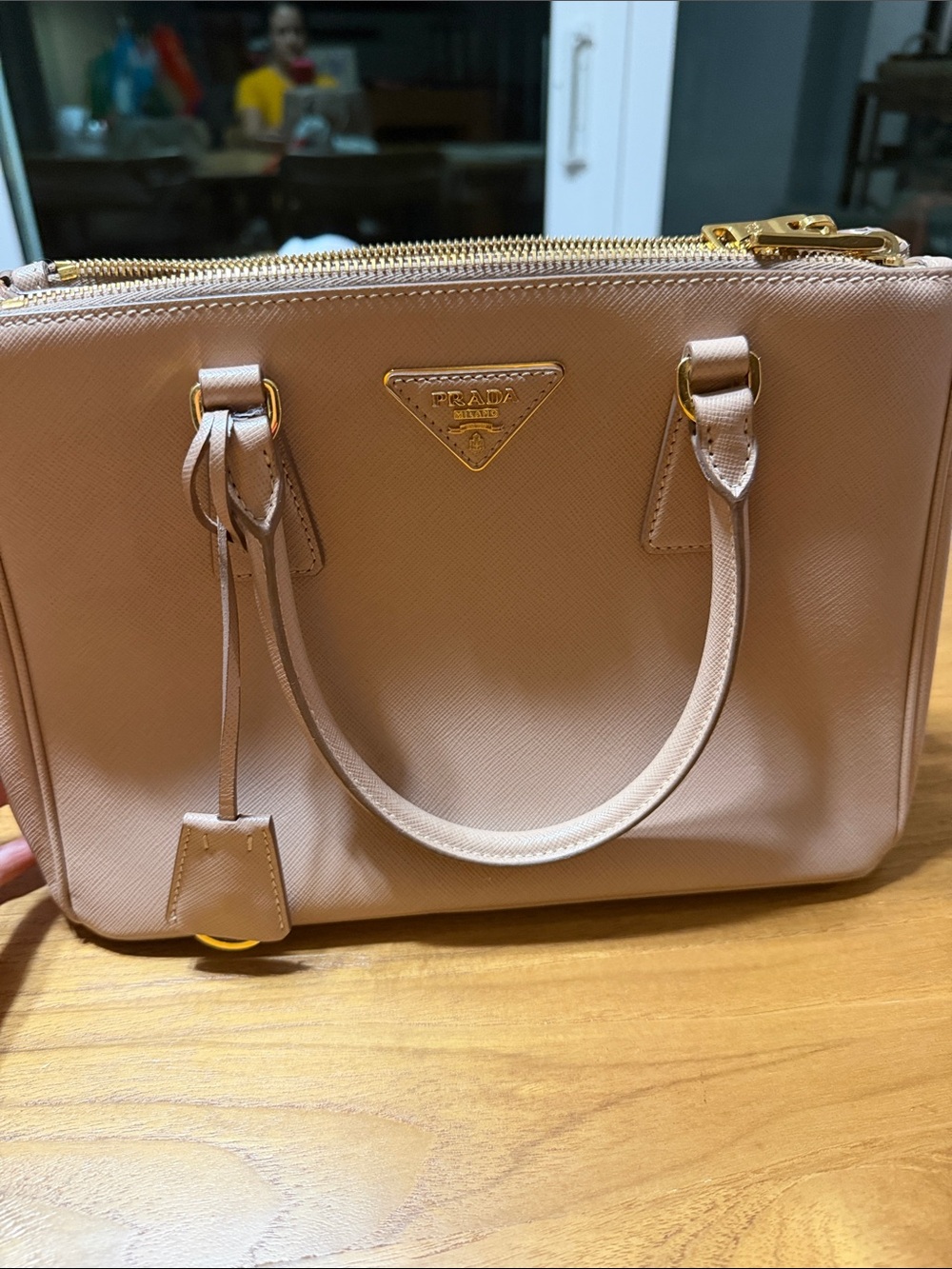 Prada Blush Saffiano Leather Satchel with Gold Hardware